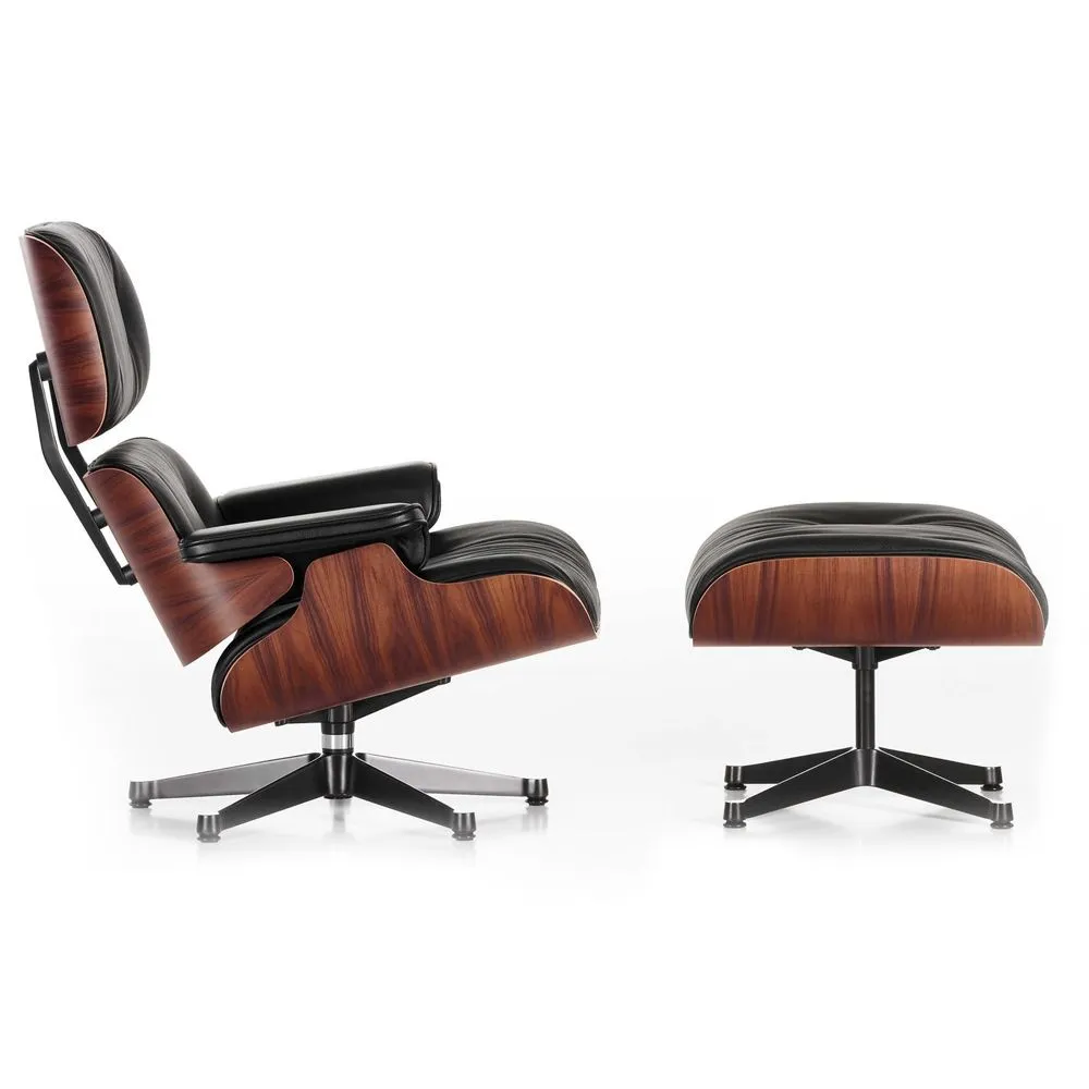 Eames Lounge Chair & Ottoman Santos Palisander & Black Leather in New Dimensions