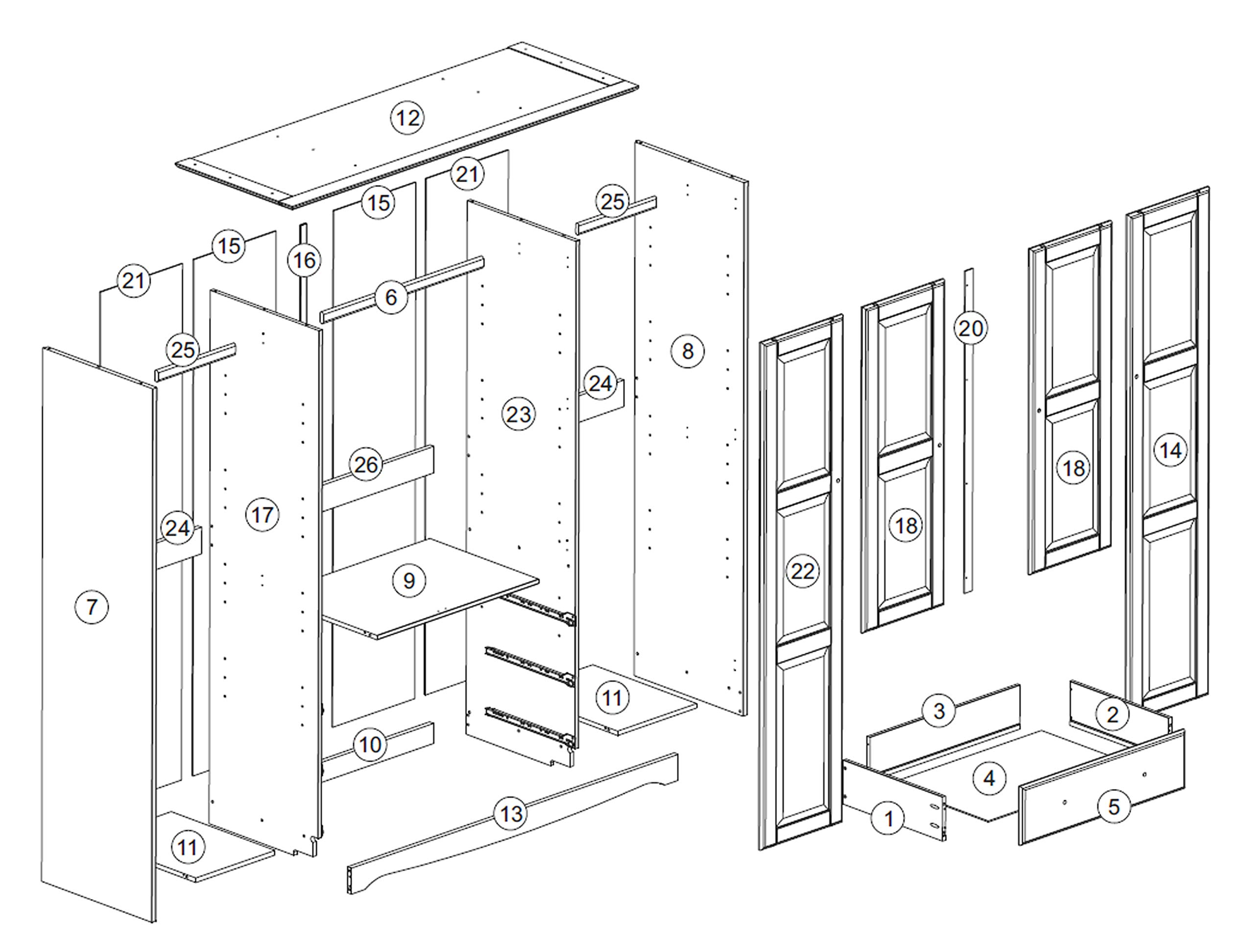 【Furniture】100% Solid Wood Family Wardrobe/Armoire/Closet, 60