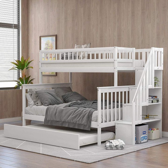 bed with stairs, solid wood bunk bed with casters and storage drawers.