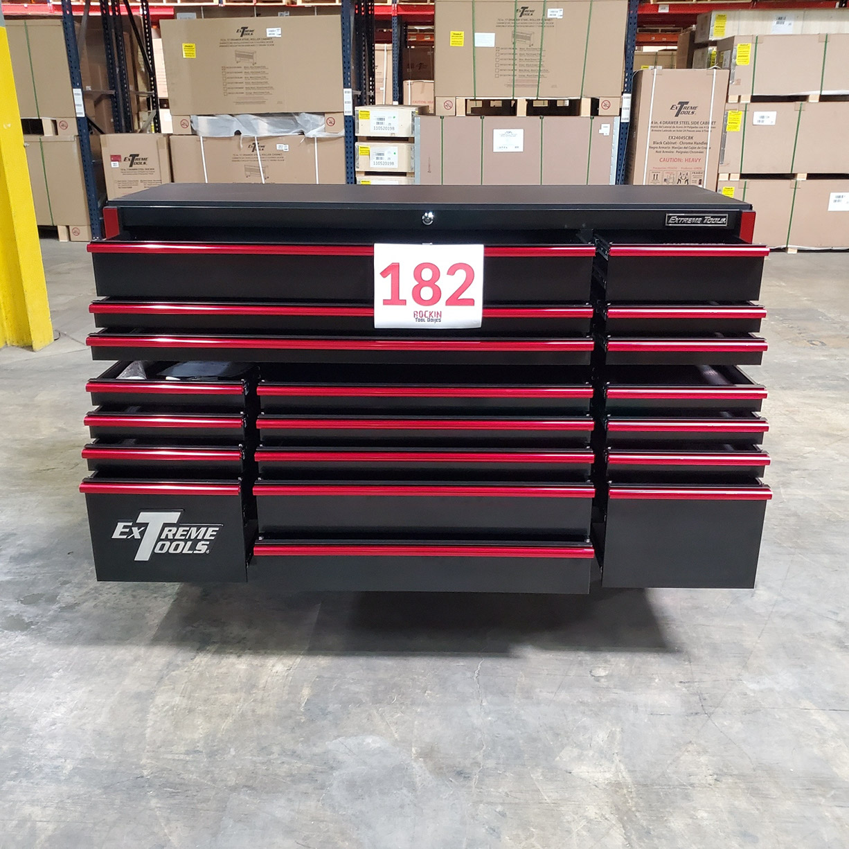 used toolboxShowroom Demo, Extreme Tools RX Series 72 19 Drawers 25 Deep Roller Cabinet, Black-Red, 150 lbs. Slides