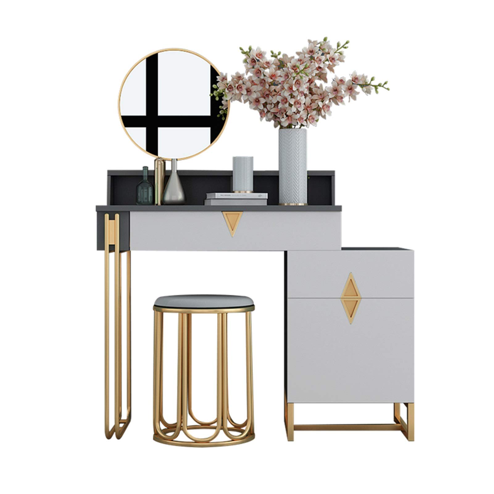 【Furniture】Dresser Modern Dressing Table Vanity Table Set with Sliding Mirror & Stool, Large Storage for Makeup