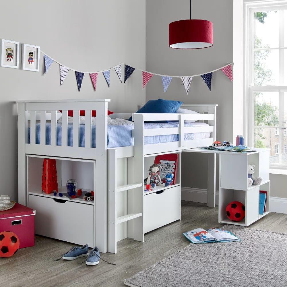 【Furniture】Milo Grey Wooden Mid Sleeper Kids Bunk Bed with Pocket Sprung Mattress 3' Single 90x190 cm