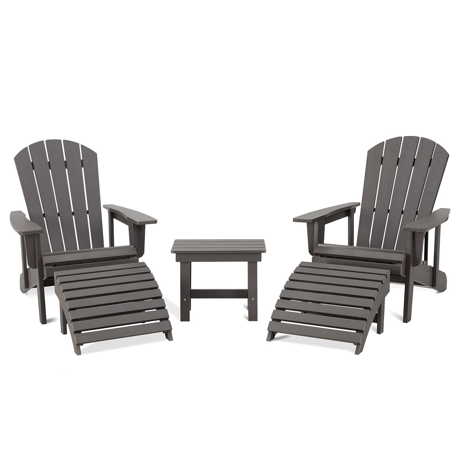 【Home&Garden】5-Piece Adirondack Chair Set, Adjustable Backrest Adirondack Chair with Ottoman & Side Table