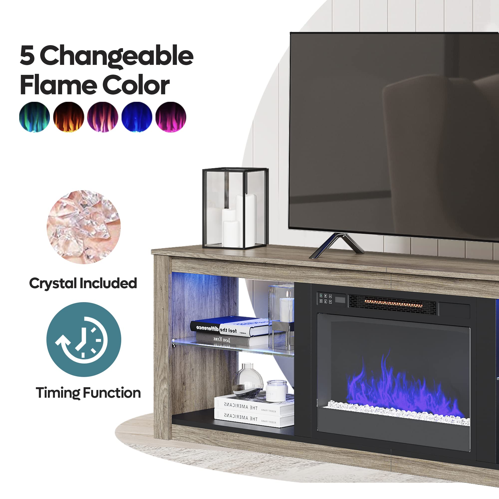【Furniture】Fireplace TV Stand for 75 inch TV with 23 inch Electric Fireplace, 70 inch Entertainment Center
