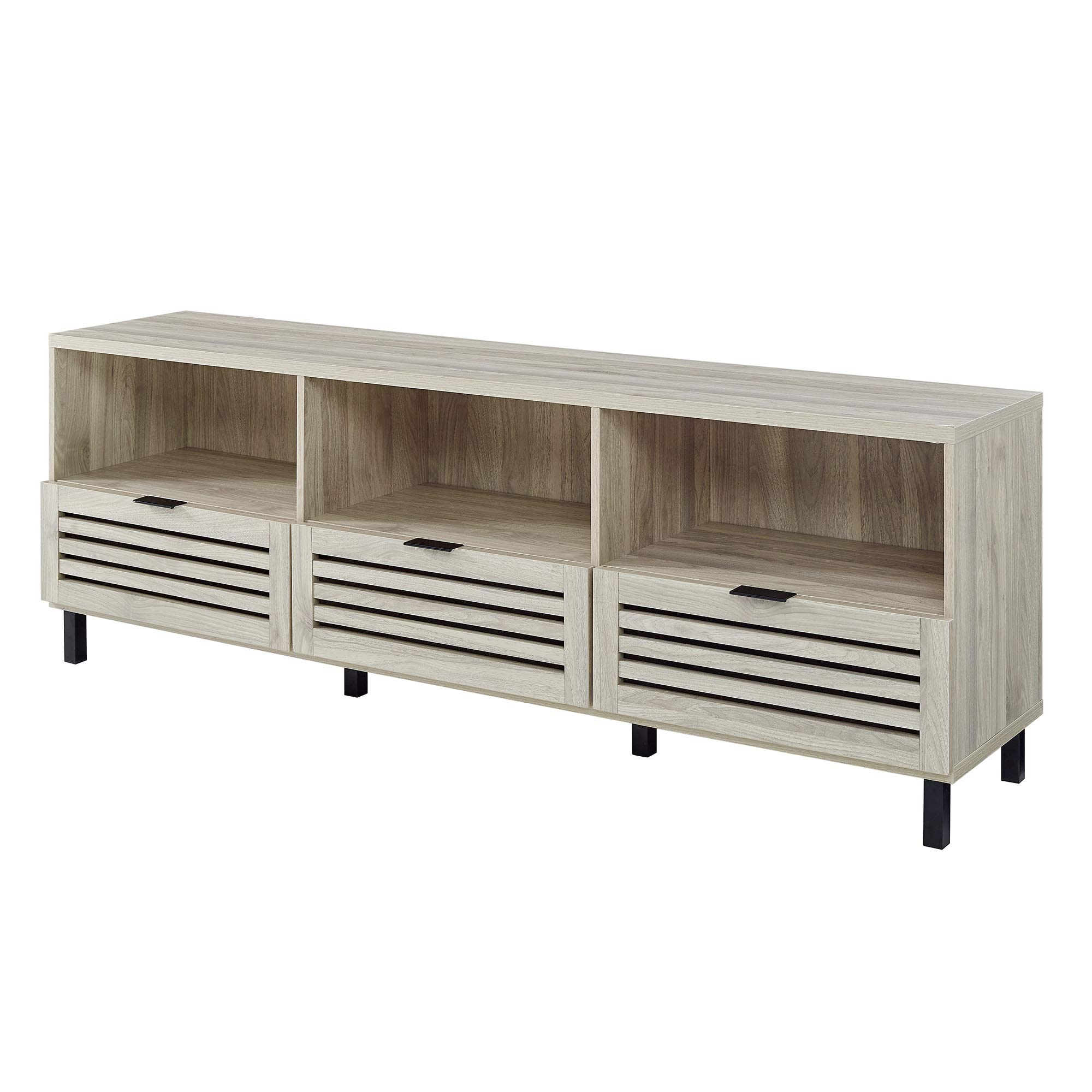 【Furniture】Modern Slatted Wood TV Stand for TV's up to 80