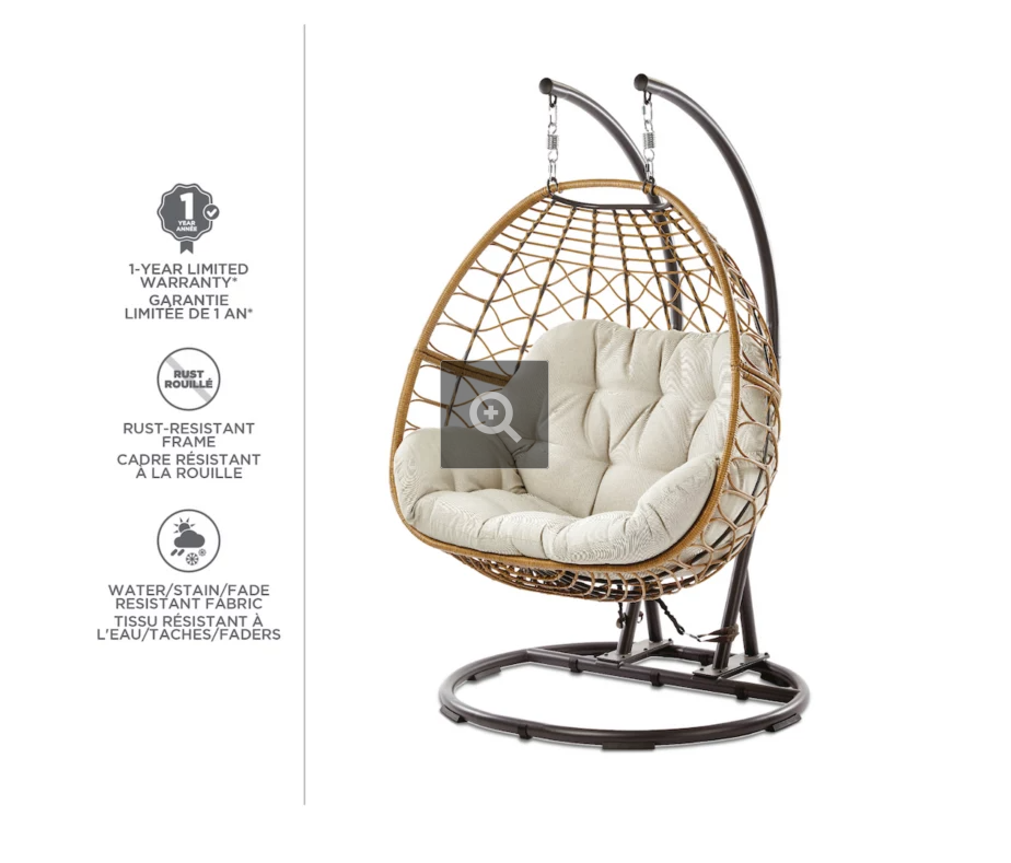 【Furniture】Double Egg Chair with Stand, Luxury Wicker Rattan Patio Basket Swing Egg Chair