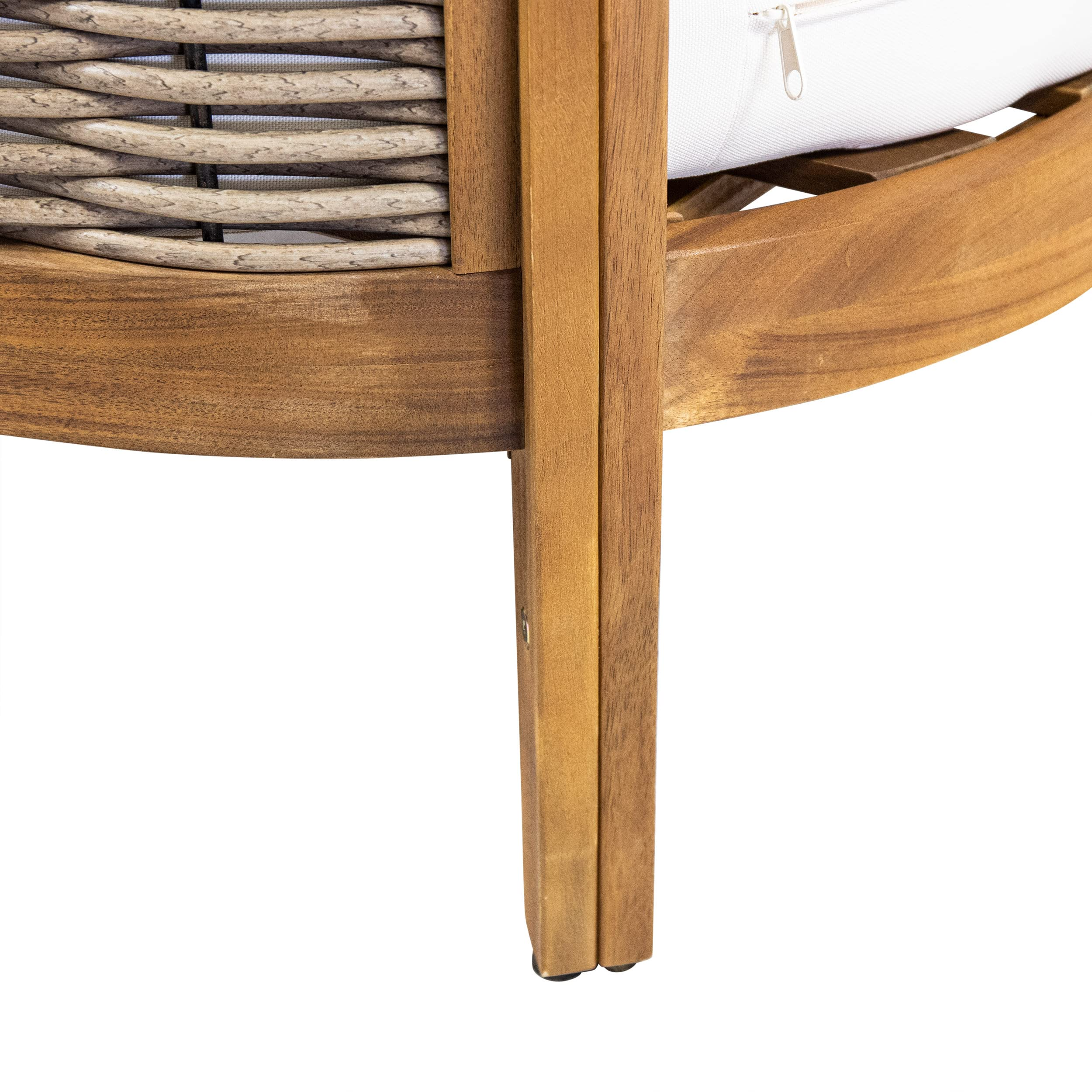 【Furniture】Burchett Outdoor 4 Pcs Chat Set - Acacia Wood and Wicker - Teak/Mixed Brown/Beige