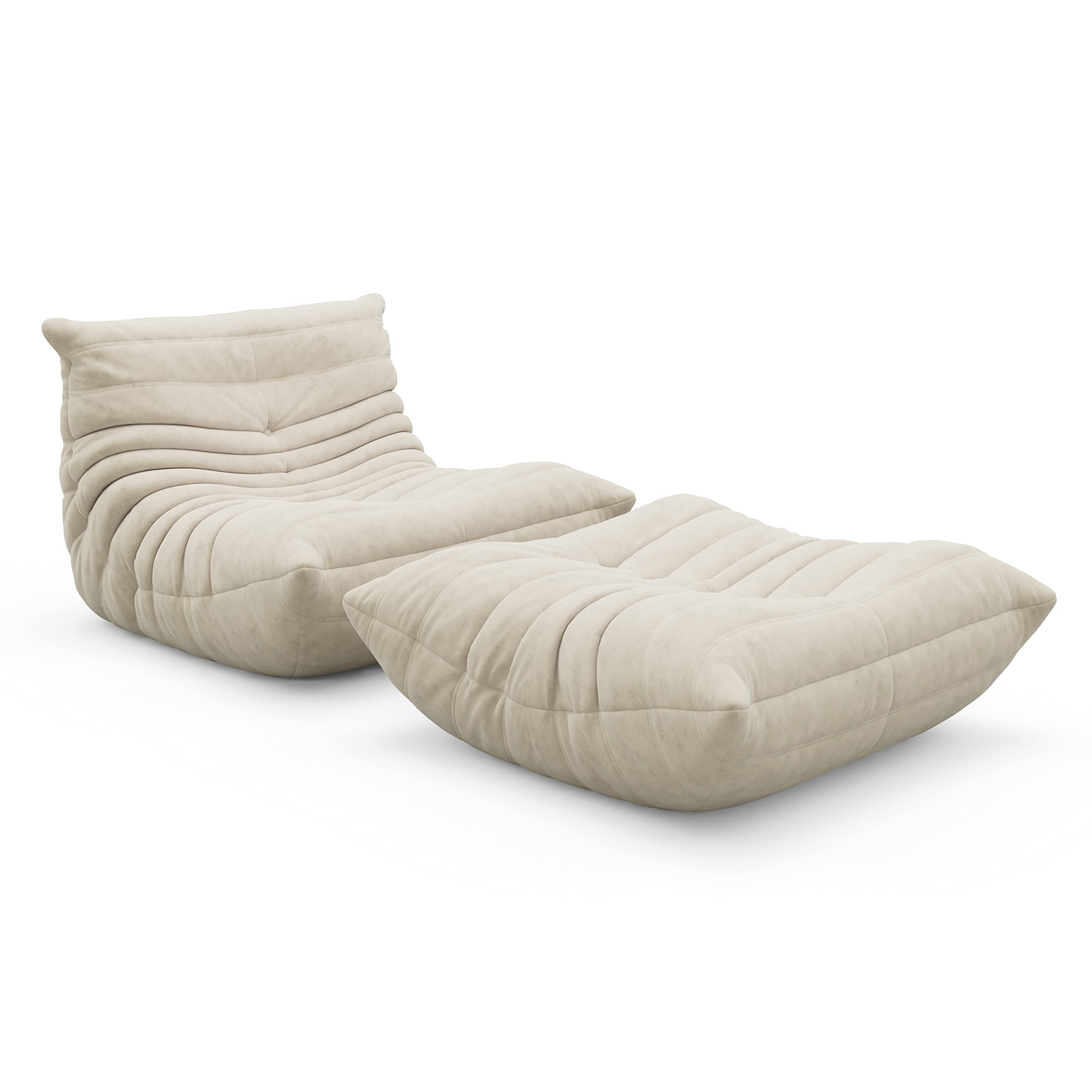 【Furniture】Chair with Ottoman, Soft Suede Oversized Chair with Ottoman Lazy Floor Sofa