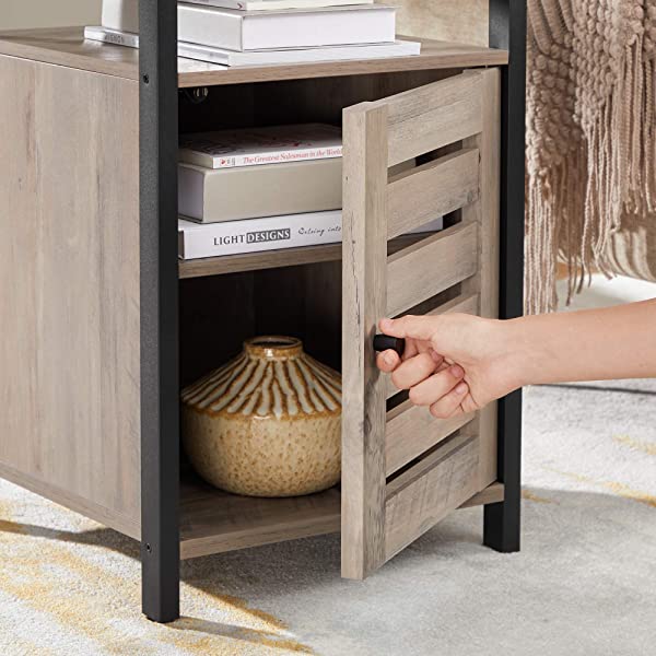 VASAGLE Nightstand, End Table with Open Shelf, Steel Frame, Bedroom, Industrial, Rustic Brown + Black