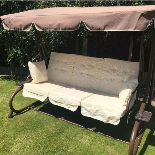 Somerset 3 Seat Swing Hammock Bed Heavy Duty Garden Bench Patio Brown Cream Seat