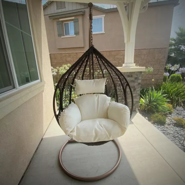 ONE PIECE WICKER BASKET HANGING PORCH SWING WITH STAND