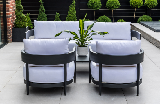 Garden Furniture in Aluminium in Anthracite Grey - 4 pcs (1 Sofa 2 chairs & 1 table) Moon Sofa Set