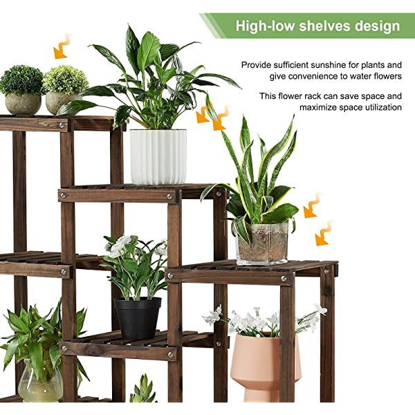 Yaheetech Plant Stand Indoor Outdoor 10 Platforms Multi Tier Flower Shelves Large Plant Display Book Holder Solid Wood Flower Rack for Office/Living Room/Corner Balcony/Patio