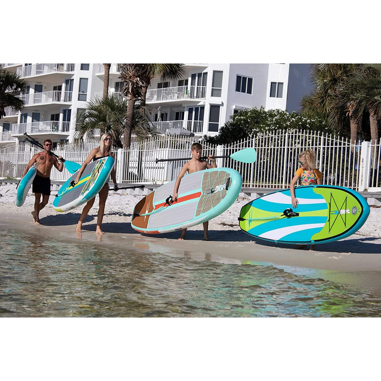 DRIFT Inflatable Stand Up Paddle Board, SUP with Paddle, Backpack Travel Bag, Pump, Fin, & Coiled Leash