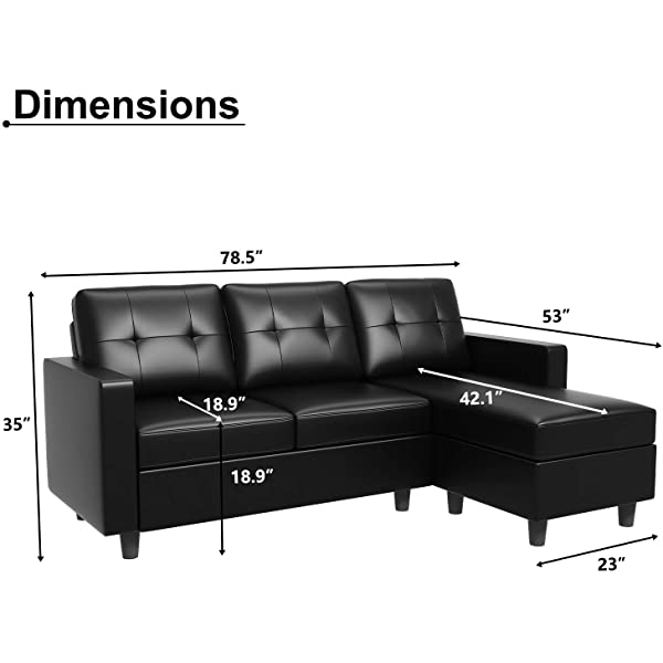 HONBAY Convertible Sectional Sofa Couch, L Shaped Sofa Couch with Faux Leather Sectional for Small Apartment Brown