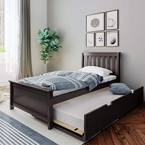 Max & Lily Twin Bed with Trundle, White White Bed with Trundle