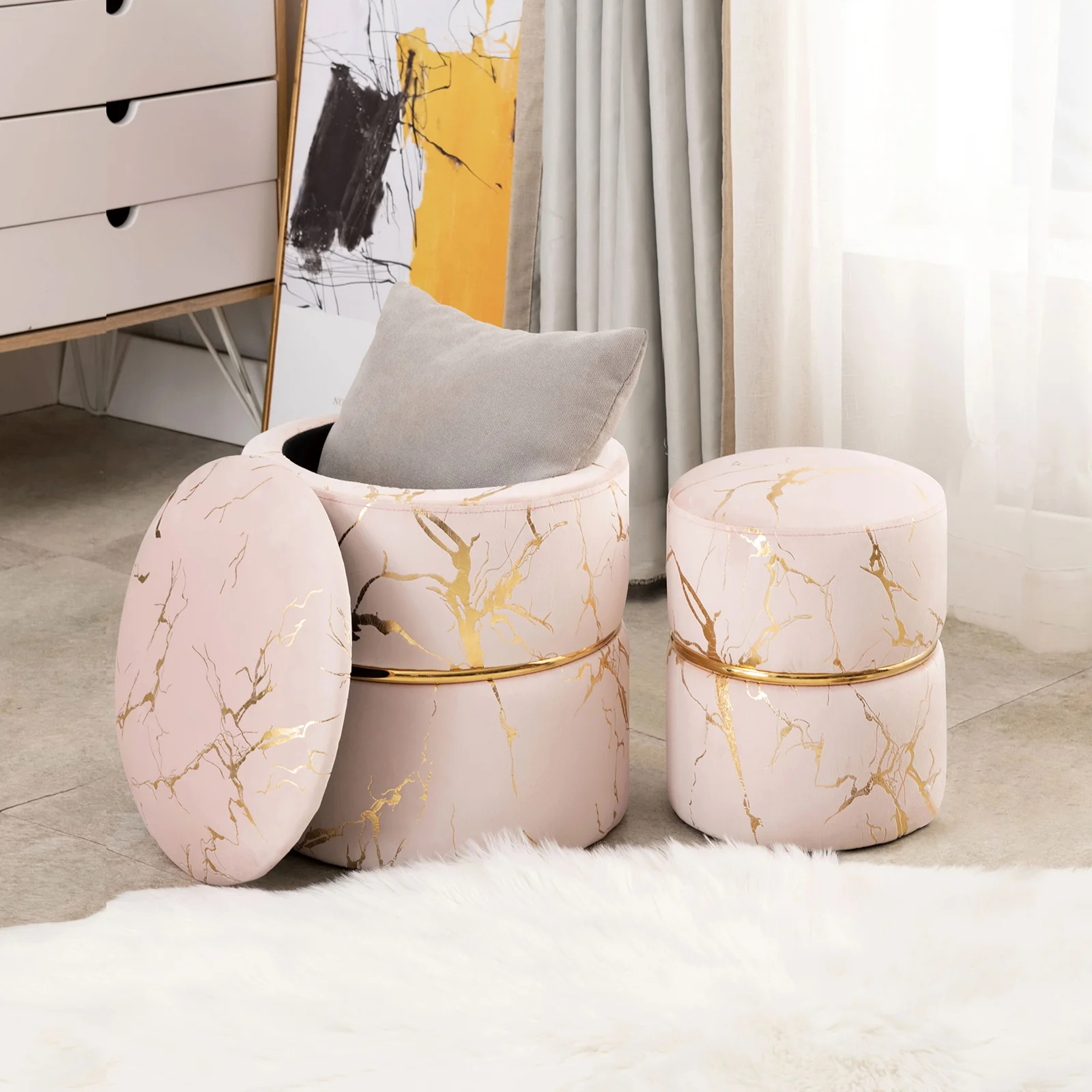 【Furniture】Lilly-Eve Upholstered Storage Ottoman