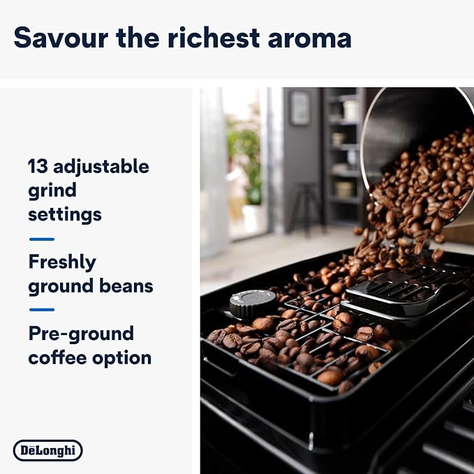 De'Longhi Magnifica Start ECAM222.20.B, Automatic Coffee Machine with Milk Nozzle, Bean to Cup Espresso Machine with 4 One-Touch Recipes, Soft-Touch Control Panel, 1450W, Black