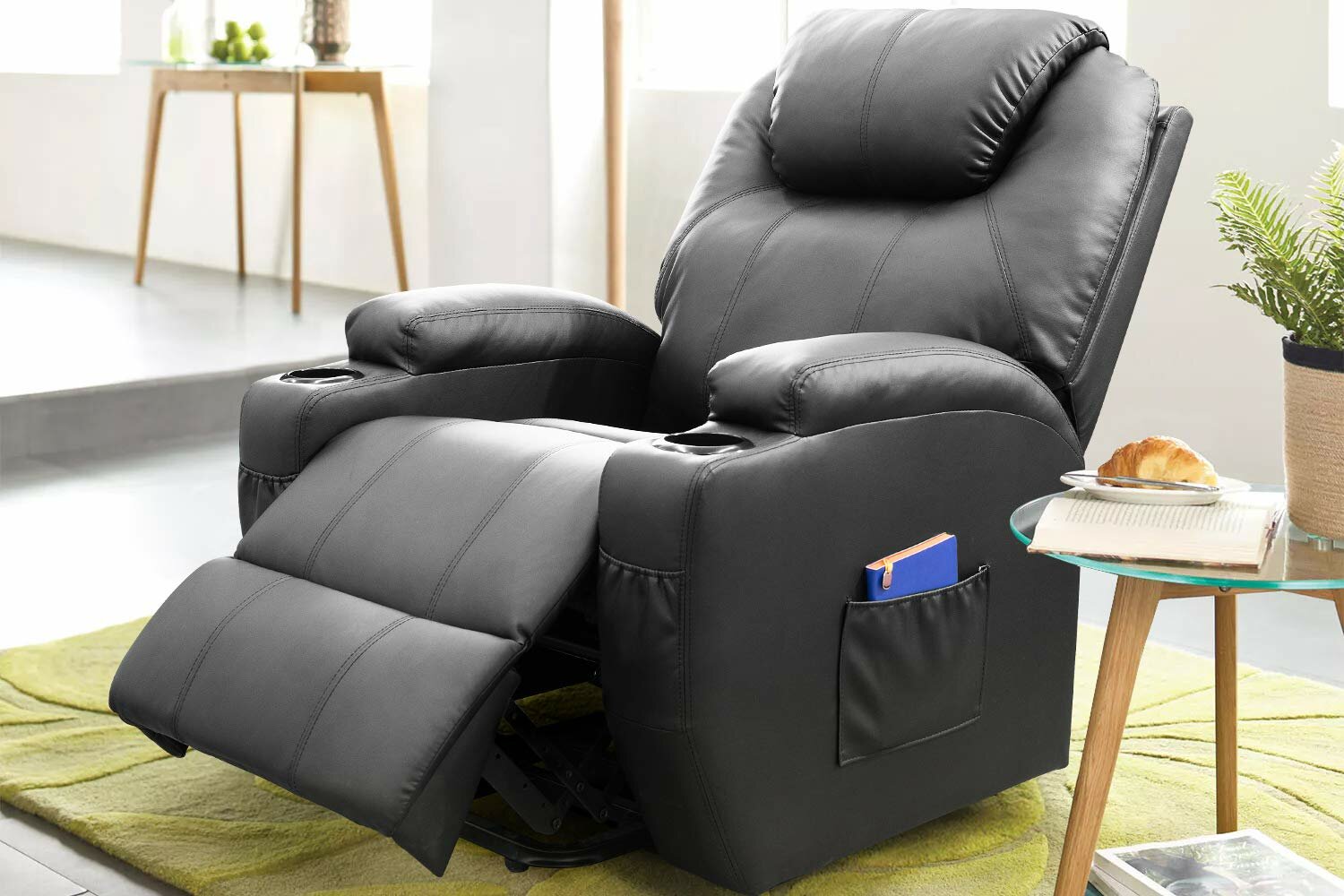【Furniture】【BS】Faux Leather Power Lift Recliner Chair with Massage and Heating Functions