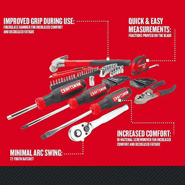 CRAFTSMAN Home Tool Kit / Mechanics Tools Kit, 57-Piece (CMMT99446) 57-Pieces Home Tool Kit