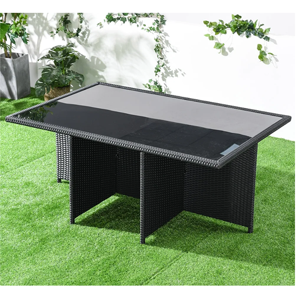 7-Piece Rattan Dining Set Outdoor Conversation Set with Glass-Top Rectangle Table and 6 Barrel Chair Cushion Included