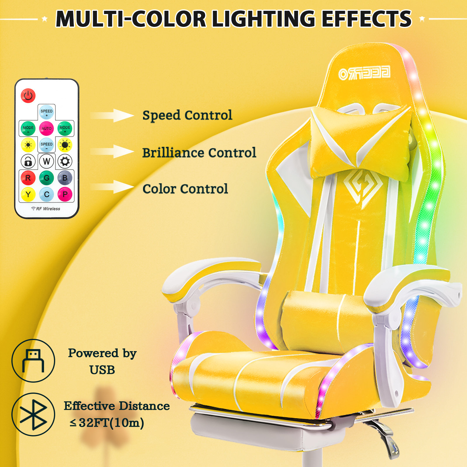 【Furniture】RGB PC & Racing Game Chair With Massage And Bluetooth