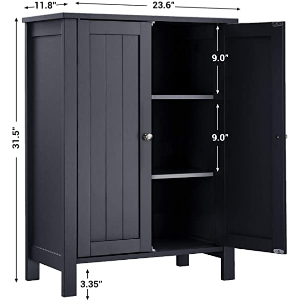 VASAGLE Bathroom Floor Storage Cabinet with Double Door Adjustable Shelf, 23.6 x 11.8 x 31.5 Inches White UBCB60W