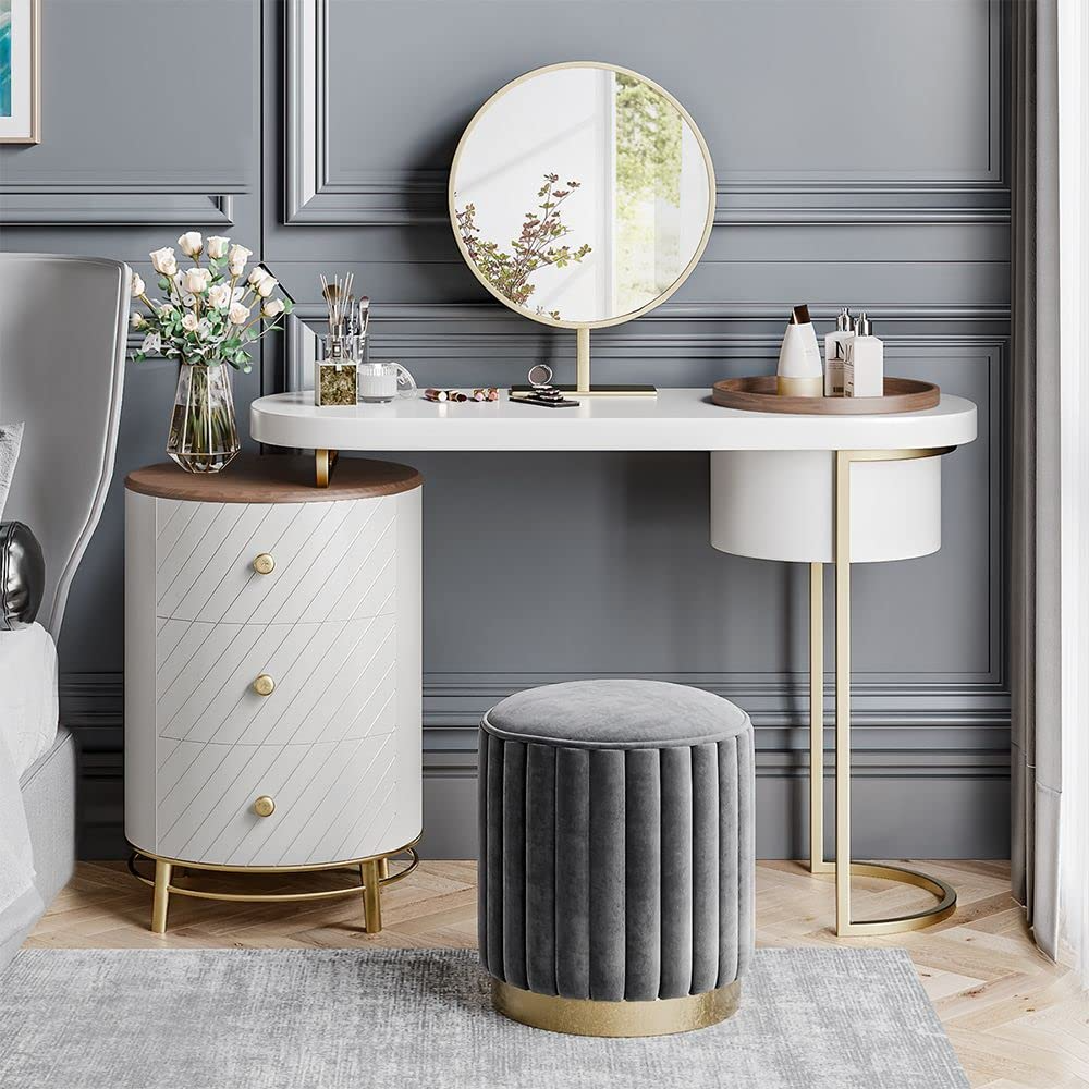 【Furniture】Modern Makeup Vanity Table with LED Lighted Mirror, Dressing Table with Movable Tray Top, 43