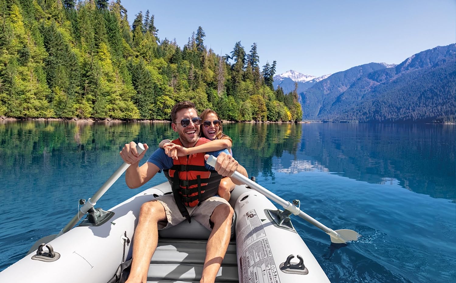 INTEX 68376EP Mariner 4 Inflatable Boat Set: Includes Deluxe 54in Aluminum Oars and High-Output Pump – SuperTough PVC – Inflatable Thwart Seats – 4-Person – 1100lb Weight Capacity