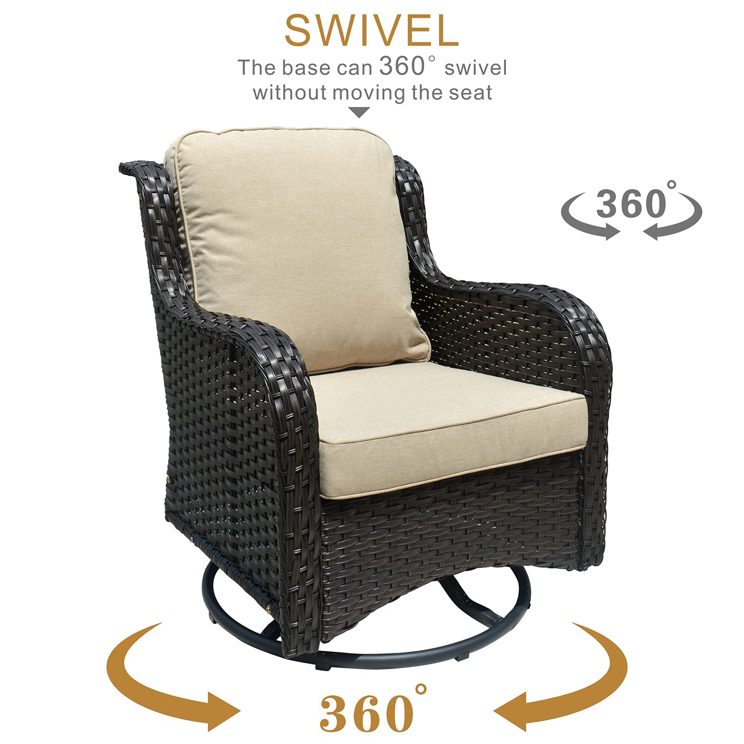 【Furniture】Patio Chair Outdoor Wicker Swivel Rocker Patio Chairs Set of 2 & Matching Side Table