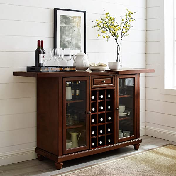 Crosley Furniture Lafayette Sliding Top Bar Cabinet, Black Black LaFayette