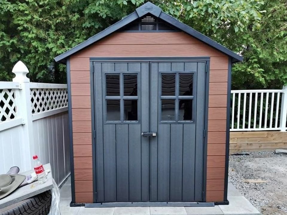 Keter Newton plastic garden storage shed, brown, 2.2 x 2.13 m