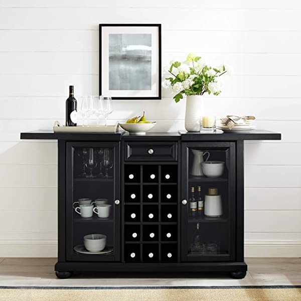 Crosley Furniture Lafayette Sliding Top Bar Cabinet, Black Black LaFayette
