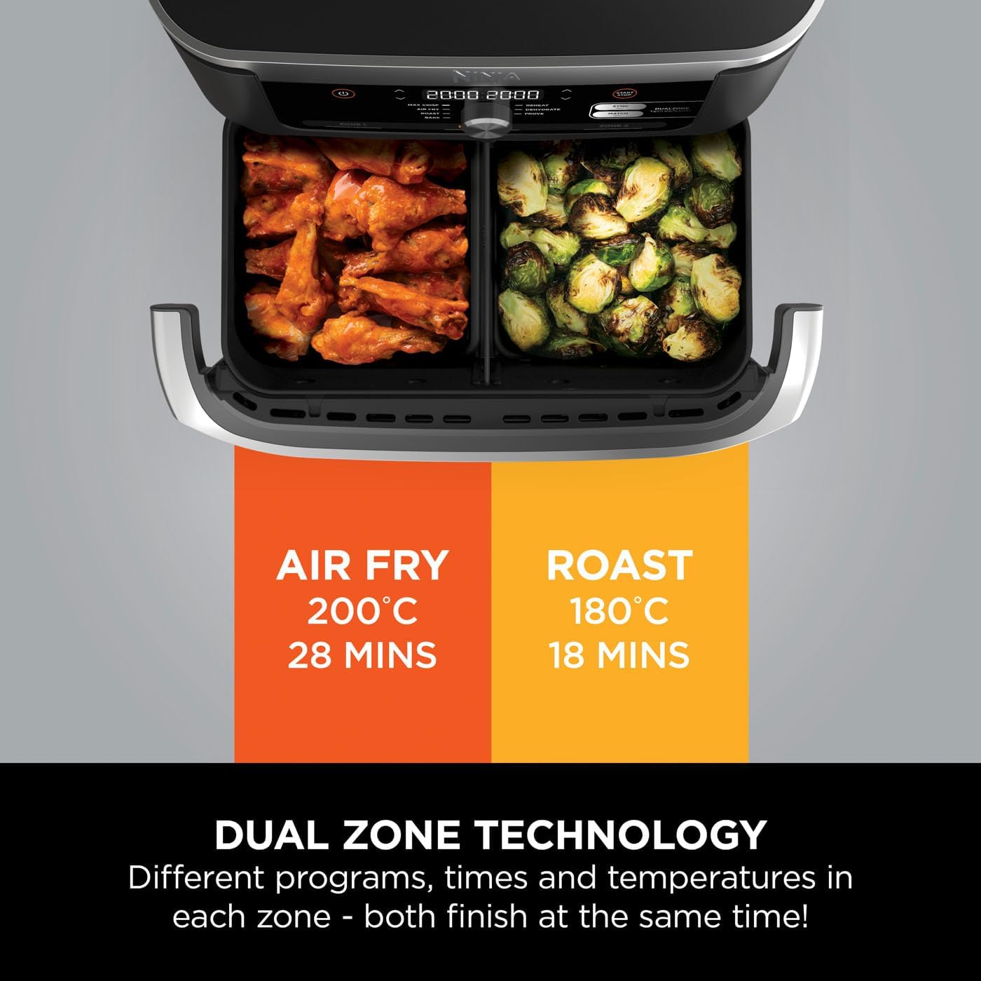 Ninja Foodi FlexDrawer Air Fryer, Dual Zone with Removable Divider, Large 10.4L Drawer, 7-in-1, Air-Fryer Uses No Oil, Air Fry, Roast, Bake, Max Crisp, Non-Stick Dishwasher Safe Parts, Black AF500UK