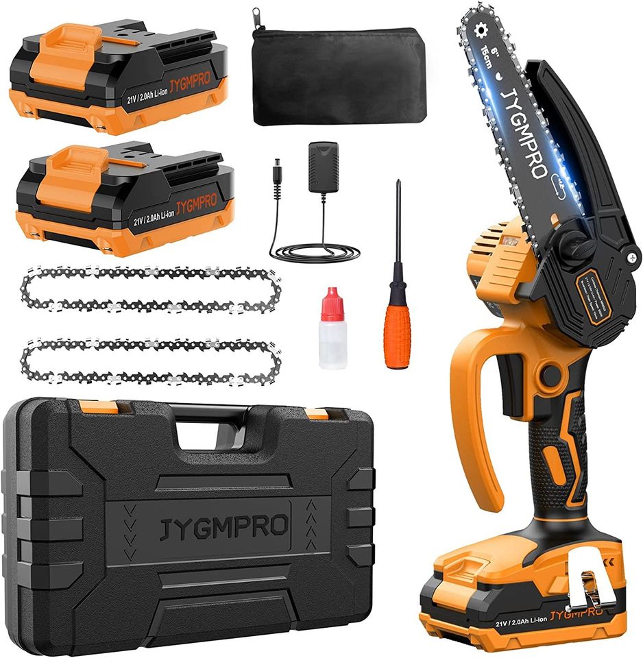 Mini 6 Pro Chainsaw , Cordless Chainsaw Brushless 2 Batteries, heavy duty. IB3