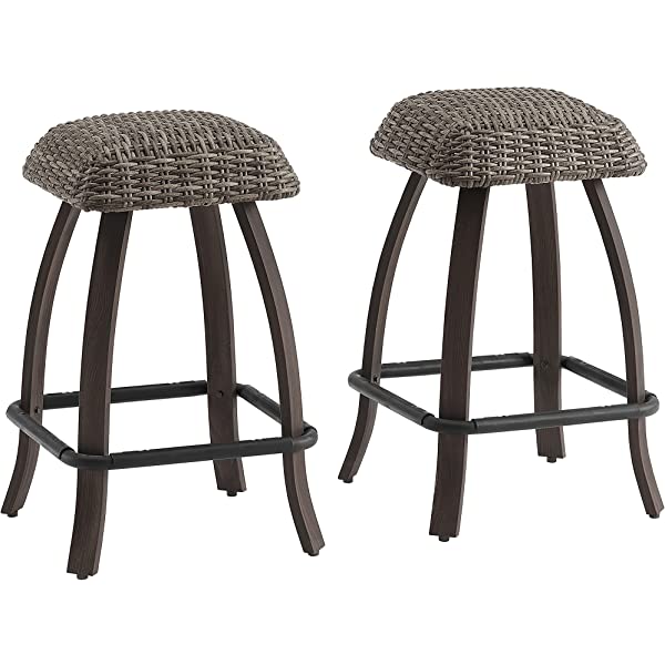 Ulax Furniture Patio Bar Set 5 Piece Outdoor High Bar Stool Bistro Set with Storage Bar Table and Four Wicker Stools