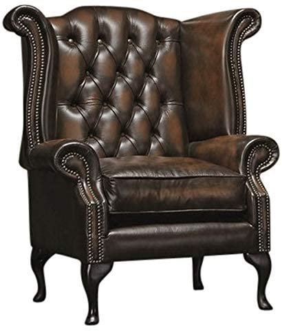 Chesterfield Genuine Antique Leather Queen Anne Chair (3 Colour Options) (Green)