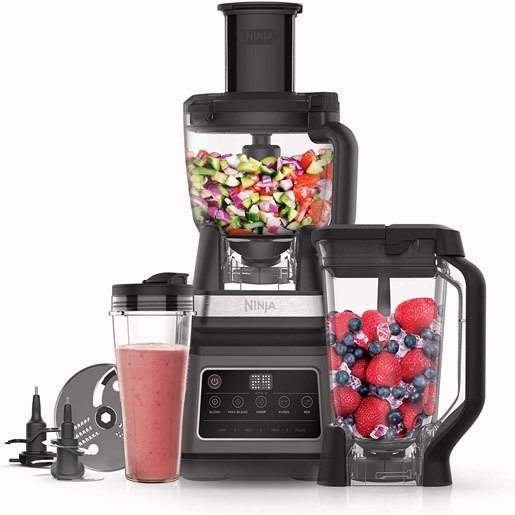 Ninja 3-in-1 Food Processor with Auto-iQ [BN800UK] 1200W, 1.8 L Bowl, 2.1L Jug, 0.7 L Cup, BlackSil
