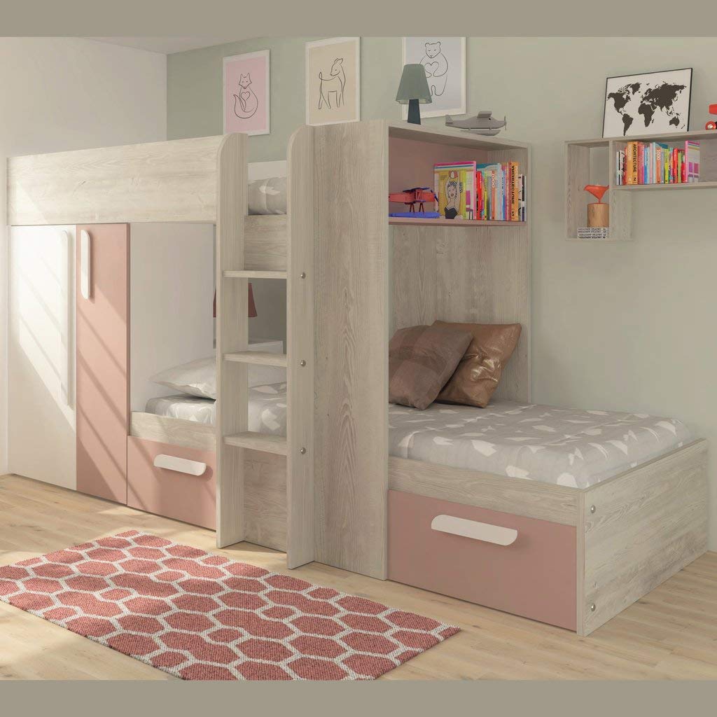 【Furniture】Trasman Barca Pink Bunk Bed with Wardrobe & Storage