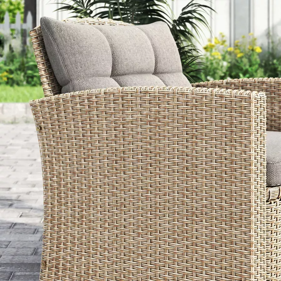 CORVUS ARMITAGE 8 PIECE OUTDOOR WICKER SOFA SET WITH CUSHIONS - LIGHT GREY