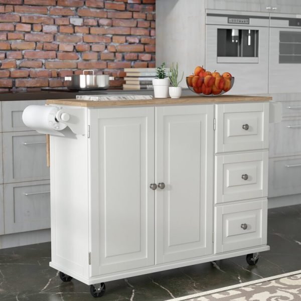 53.5 -inch kitchen cart, with solid wood top and lock wheels