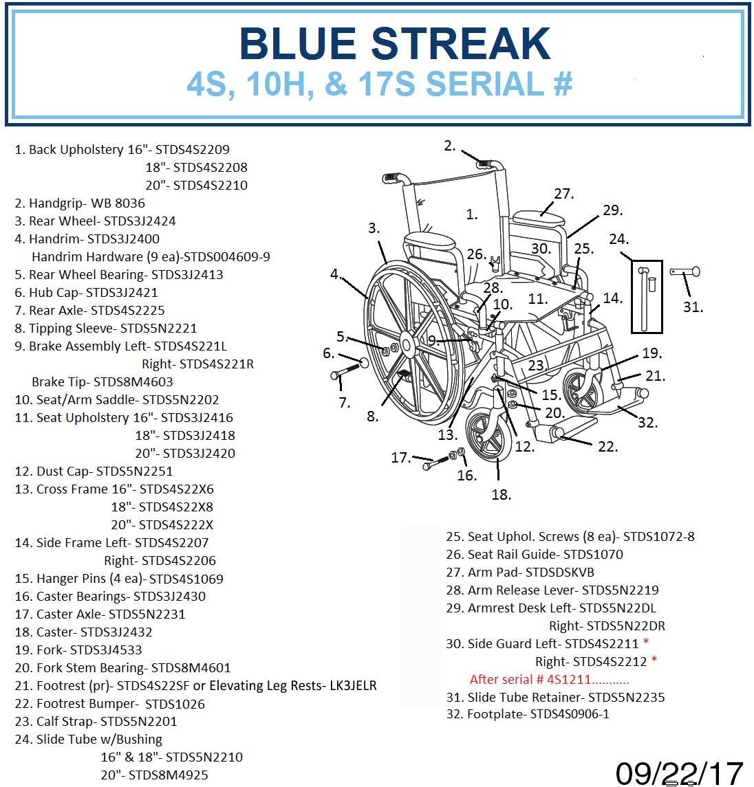 Drive Medical BLS18FBD-ELR Blue Streak Lightweight Wheelchair with Swing-Away Elevating Leg Rests and Flip-Back Arms