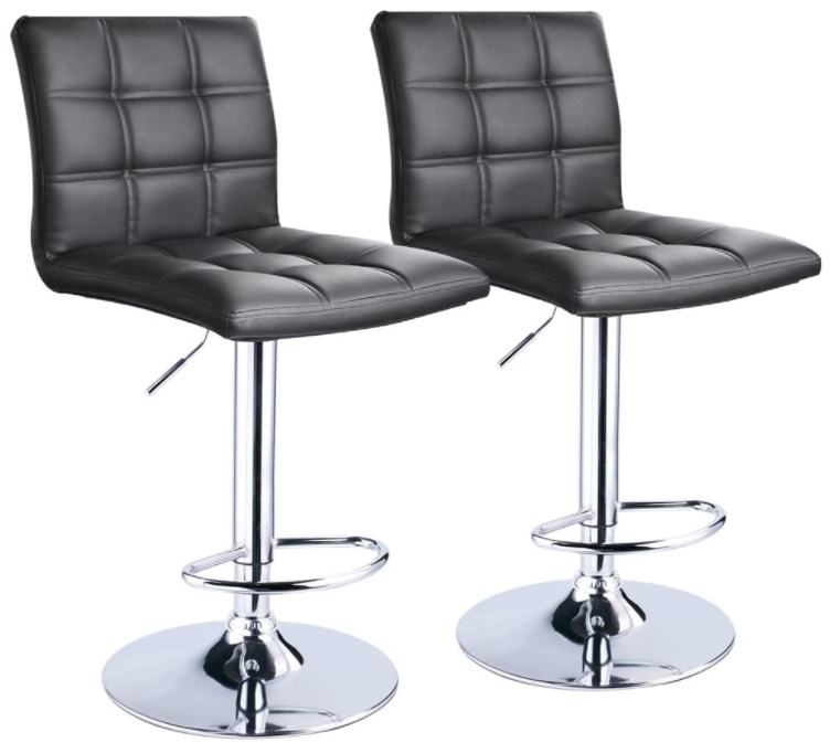 Modern Square PU Leather Adjustable Bar Stools with Back,Set of 2,Counter Height Swivel Stool by Leopard (Black)