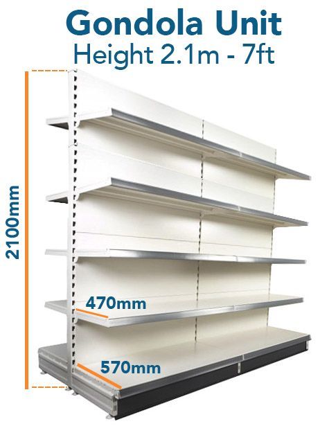 Gondola Shelving Unit 210cm x Base 57cm x 47 Top - Double Side