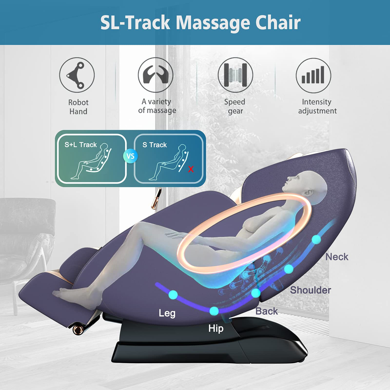 【Furniture】Massage Chair, APP Controlled 4D Massage Chairs, SL-Track Full Body Shiatsu Massage Chair Recliner