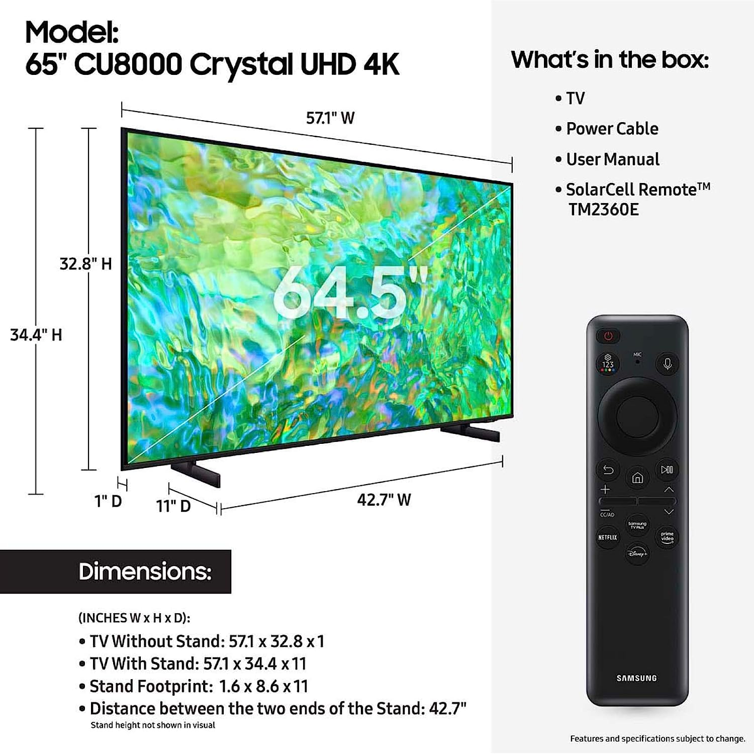 65-Inch Class Crystal UHD 4K CU8000 Series PurColor