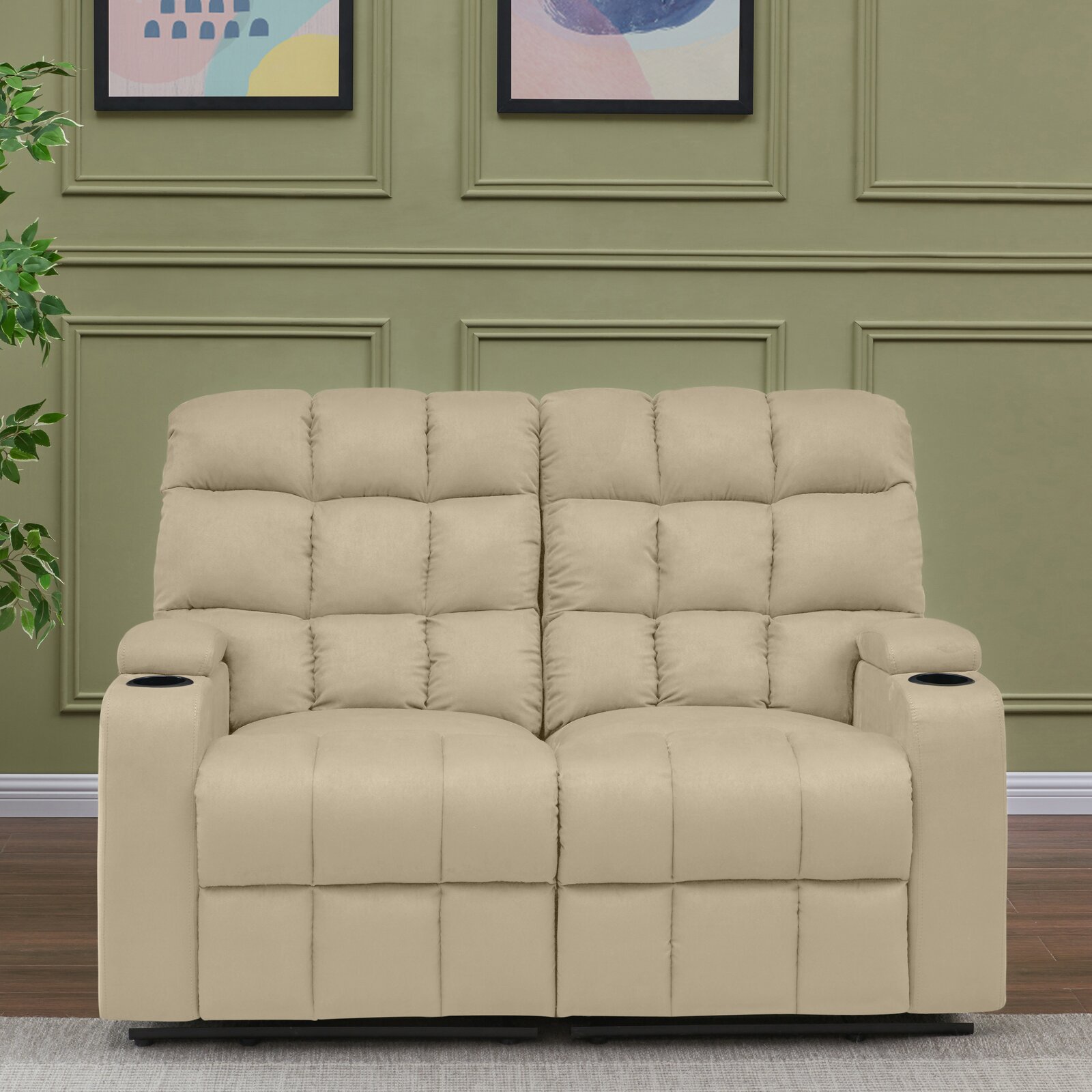 【Furniture】Grigor 57.5'' Wide Home Theater Loveseat with Cup Holder