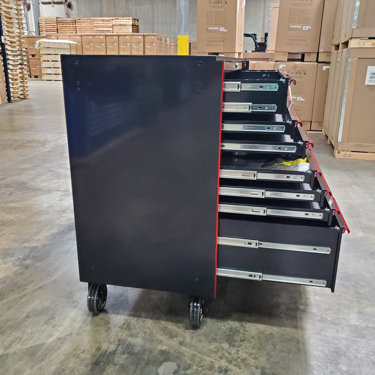 used toolboxShowroom Demo, Extreme Tools RX Series 72 19 Drawers 25 Deep Roller Cabinet, Black-Red, 150 lbs. Slides