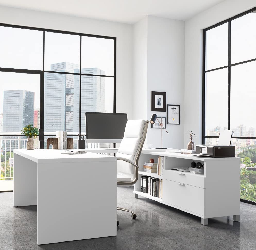 【Furniture】Bestar Pro-Linea U-Desk, Bark Grey