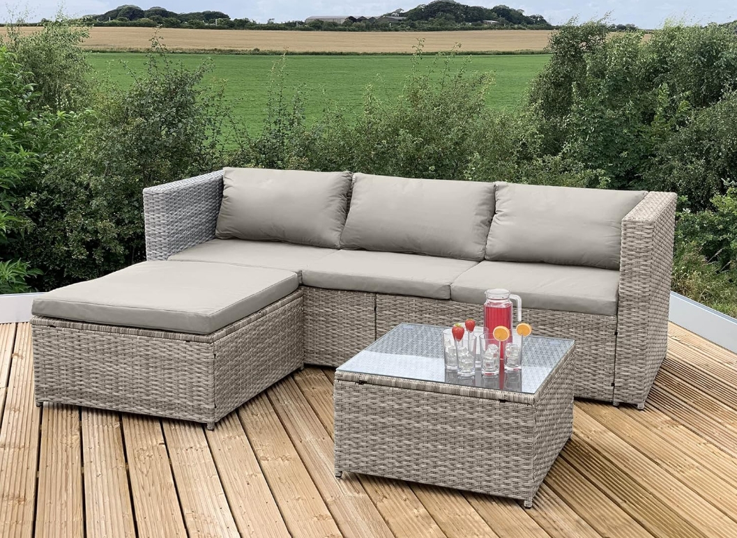 GSD Victoria Rattan Garden Furniture Corner Sofa Lounge Chase Set - Modular 4 Piece In/Outdoor - 3 Colours To Choose From